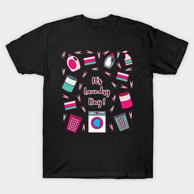 It's Laundry Day | Green Pink | Black T-Shirt by Wintre2